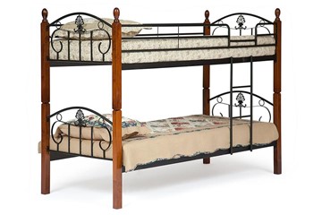 Детская кровать BOLERO двухярусная дерево гевея/металл, 90*200 см (bunk bed), красный дуб/черный в Брянске
