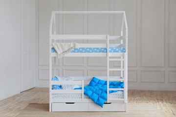 Двухэтажная детская кровать Домик с ящиками, цвет белый в Брянске