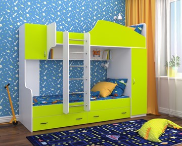 Детская кровать-шкаф Юниор-2, каркас Белое дерево, фасад Лайм в Брянске