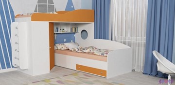 Детская кровать-шкаф Кадет-2 с металлической лестницей, корпус Белое дерево, фасад Оранжевый в Брянске