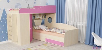 Детская кровать-шкаф Кадет-2 с металлической лестницей, корпус Дуб, фасад Розовый в Брянске