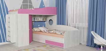 Детская кровать-шкаф Кадет-2 с металлической лестницей, корпус Винтерберг, фасад Розовый в Брянске