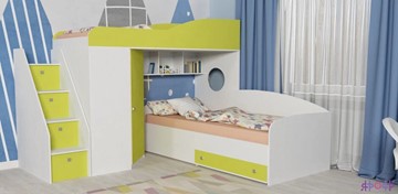 Детская кровать-шкаф Кадет-2 с универсальной лестницей, корпус Белое дерево, фасад Лайм в Брянске