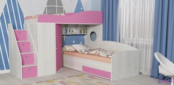 Детская кровать-шкаф Кадет-2 с универсальной лестницей, корпус Винтерберг, фасад Розовый в Брянске