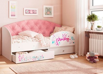 Кровать детская Эльза с бортиком, Розовый (щиты) в Брянске