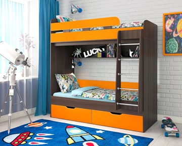 Детская 2-х ярусная кровать Ярофф Юниор-5, каркас Бодего, фасад Оранжевый в Брянске