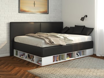 Подростковая кровать Lancaster 1, 120х200, ЛДСП белая, экокожа черная в Брянске