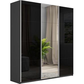 Шкаф 3-дверный Широкий Прайм (2 Стекла Черных / Зеркало) 2400x570x2300, Серый диамант в Брянске