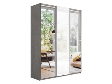 Шкаф 3-дверный Широкий Прайм (2 Зеркала / Стекло белое) 2400x570x2300, Бетон в Брянске