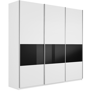 Шкаф трехдверный Широкий Прайм (ДСП / Черное стекло) 2400x570x2300, Белый снег в Брянске