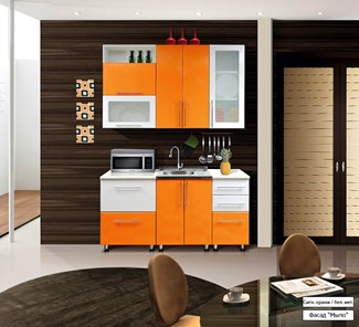 Гарнитур на кухню Мыло 224 1600х918, цвет Оранжевый/Белый металлик в Брянске