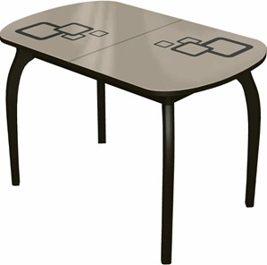 Кухонный стол раскладной Ривьера мини дерево №1, Рисунок квадро (стекло молочное/коричневый/венге) в Брянске