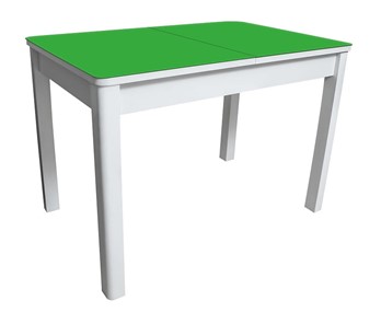 Кухонный раздвижной стол Айсберг-02 СТ2, белое ЛДСП/стекло зеленое/прямые массив белый в Брянске