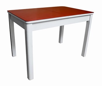 Кухонный стол раскладной Айсберг-01 СТ2, белое ЛДСП/стекло алое/прямые массив белый в Брянске