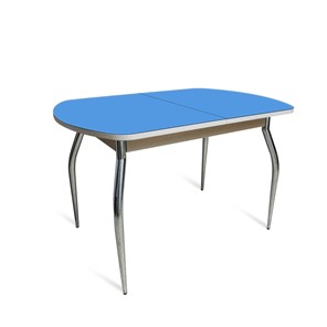 Кухонный стол ПГ-04 СТ2, дуб молочный/синие стекло/35 хром гнутые металл в Брянске