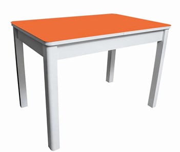 Кухонный стол раскладной Айсберг-01 СТ2, белое ЛДСП/стекло оранжевое/прямые массив белый в Брянске