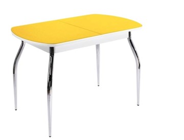Кухонный раскладной стол ПГ-07 СТ2, белое/желтое стекло/35 хром гнутые металл в Брянске