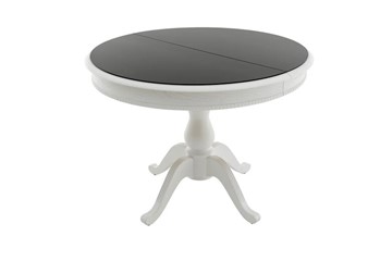 Кухонный раскладной стол Фабрицио-1 Glass, Круг 1000, (Тон 9 - Эмаль белая + Чёрное) в Брянске