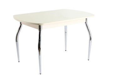 Стеклянный обеденный стол ПГ-05 СТ1, дуб молочный/песочное стекло/35 хром гнутые металл в Брянске