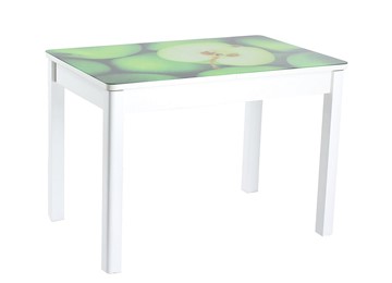 Кухонный стол раздвижной Айсберг-02 СТФ, белое лдсп/зеленые яблоки/40 прямые массив белые в Брянске