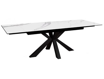 Керамический обеденный стол раздвижной DikLine SFE140 Керамика Белый мрамор/подстолье черное/опоры черные (2 уп.) в Брянске