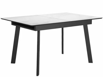 Стеклянный стол раздвижной DikLine SFH125 стекло Оптивайт Белый мрамор/подстолье черное в Брянске