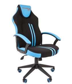Кресло игровое CHAIRMAN GAME 26  Экокожа - Ткань стандарт. Черный/голубой в Брянске
