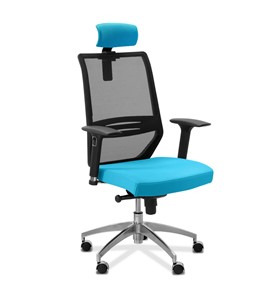 Кресло в офис Aero lux с подголовником, сетка/ткань TW / черная/голубая в Брянске
