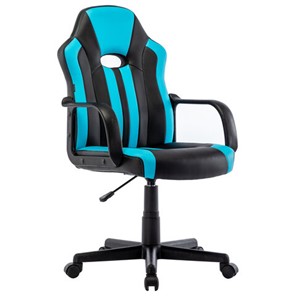 Офисное кресло BRABIX "Stripe GM-202", экокожа, черное/голубое, 532509 в Брянске