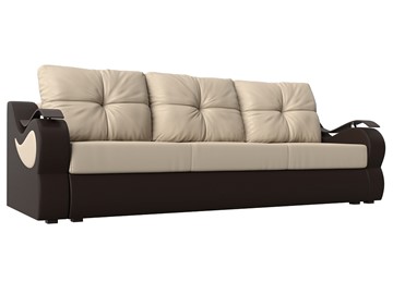 Прямой диван Меркурий еврокнижка, Бежевый/коричневый (экокожа) в Брянске