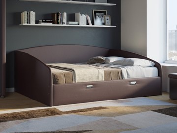 Двуспальная кровать Bono 160х200, Экокожа (Коричневый) в Брянске