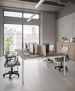 Комплект офисной мебели Комфорт КФ (дуб шамони темный) на белом металокаркасе в Брянске