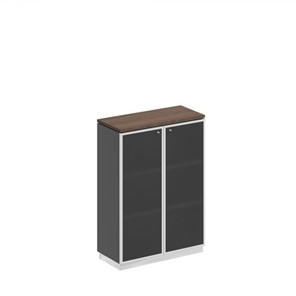Шкаф для документов средний со стеклянными дверьми в рамке Bravo, дуб гладстоун/антрацит премиум (90х40х124,6) в Брянске