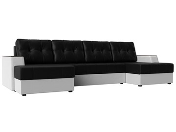 Большой П-образный диван Эмир, Черный/Белый (Экокожа) боннель в Брянске