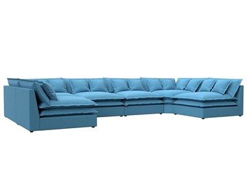 Большой П-образный диван Лига-040, Амур голубой (рогожка) в Брянске