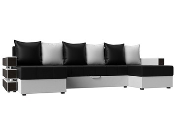Большой П-образный диван Венеция боннель, Черный\Белый (Экокожа) в Брянске