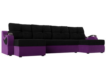 П-образный диван Меркурий П, Черный/фиолетовый (вельвет) в Брянске