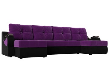 П-образный диван Меркурий П, Фиолетовый/черный (вельвет) в Брянске