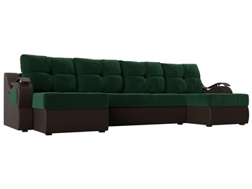 П-образный диван Меркурий П, Зеленый\Коричневый (Велюр\Экокожа) в Брянске