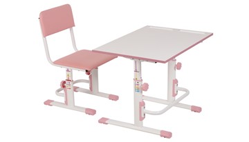 Растущий комплект мебели POLINI Kids Растущая парта-трансформер М1 и стул регулируемый L Белый-розовый в Брянске