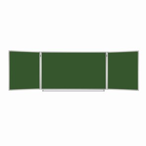 Доска для мела магнитная 3-х элементная 100х150/300 см, 5 рабочих поверхностей, зеленая, BRAUBERG, 231707 в Брянске