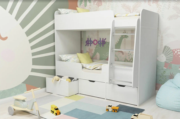 Детская двухэтажная кровать Малыш двойняшка 70х160, корпус Белое дерево, фасад Белое дерево в Брянске - изображение