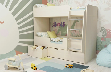 Детская 2-этажная кровать Малыш двойняшка 70х160, корпус Дуб молочный, фасад Дуб молочный в Брянске - предосмотр