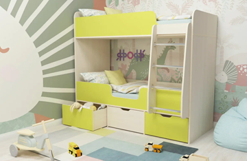 Двухэтажная детская кровать Малыш двойняшка 70х160, корпус Дуб молочный, фасад Лайм в Брянске