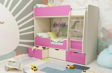 Детская двухэтажная кровать Малыш двойняшка 70х160, корпус Дуб молочный, фасад Розовый в Брянске