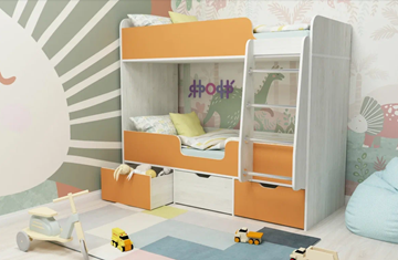 Детская 2-этажная кровать Малыш двойняшка 70х160, корпус Винтерберг, фасад Оранжевый в Брянске