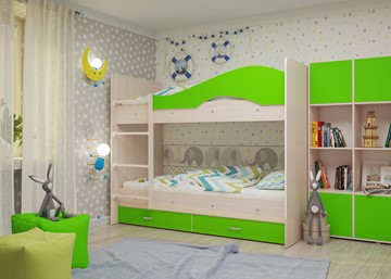 Детская двухэтажная кровать Мая на щитах, корпус Млечный дуб, фасад Салатовый в Брянске - предосмотр 2