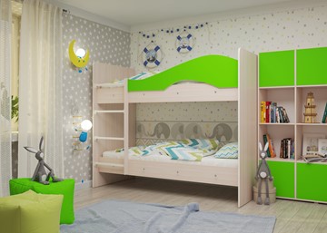 Детская двухэтажная кровать Мая на щитах, корпус Млечный дуб, фасад Салатовый в Брянске - предосмотр 1