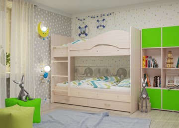 Двухэтажная детская кровать Мая на щитах со шкафом и ящиками, цвет Млечный дуб в Брянске - предосмотр 1
