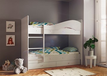 Двухэтажная детская кровать Мая с 2 ящиками на щитах, цвет Млечный дуб в Брянске